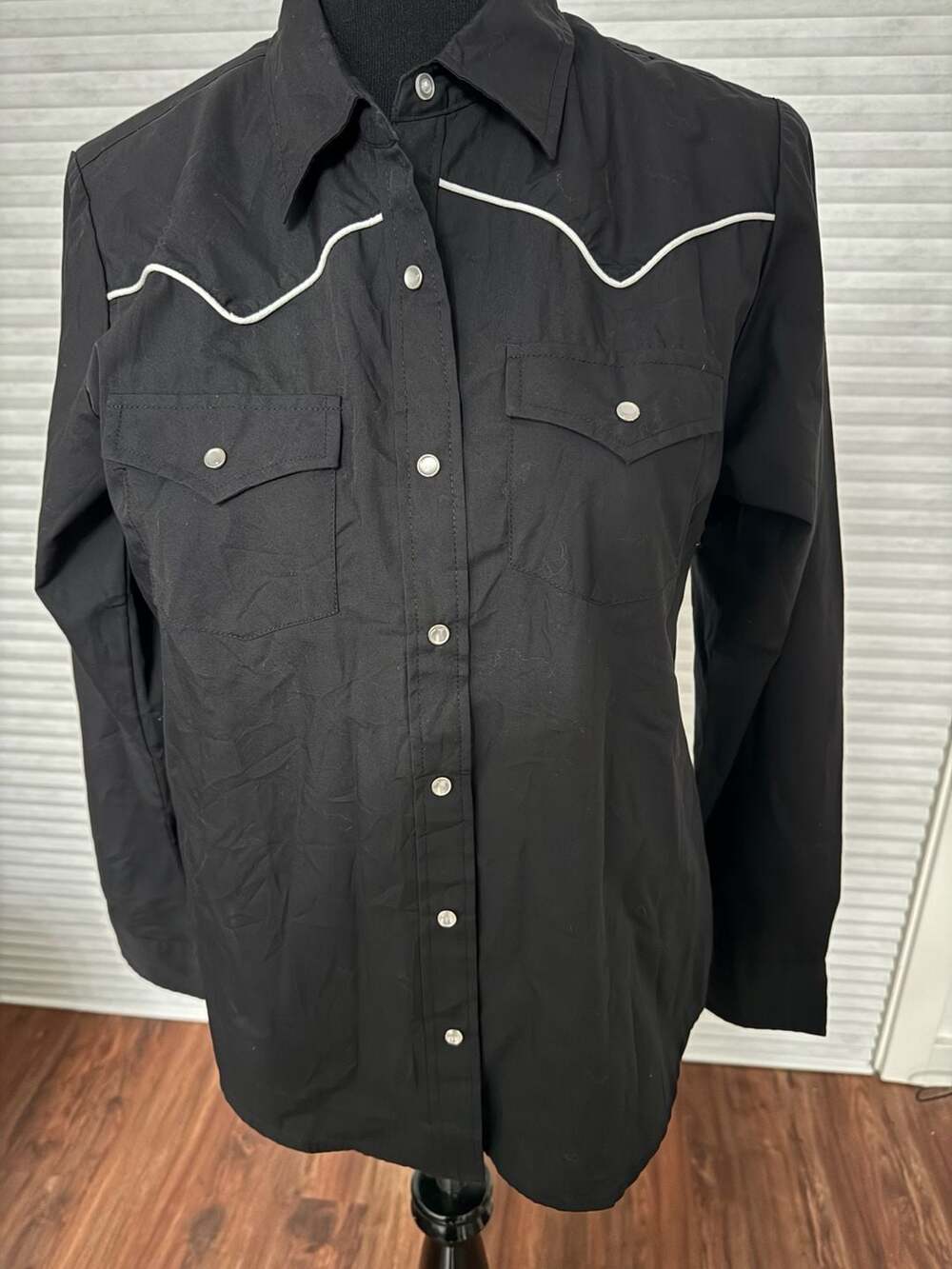 Cumberland Outfitters by Ely Black Western Pearl Snap Shirt with White Piping